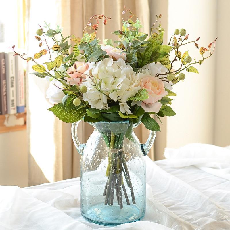 美式乡村仿真花艺摆件 假花塑料花束客厅卧室餐桌混合式插花装饰