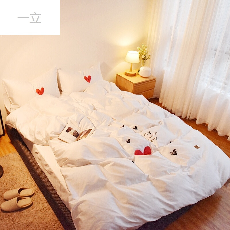 韩国爱心贴布绣全棉四件套肤创意60支贡缎床单床上用品