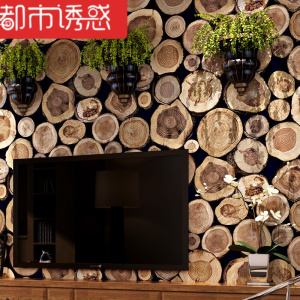 新中式木纹木桩木头树桩圆木墙纸茶楼咖啡馆背景loft工业风壁纸都市诱惑