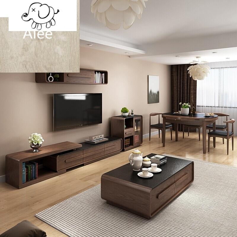 牧马人简约现代火烧石茶几电视柜组合北欧大理石茶几桌客厅家具套装1.