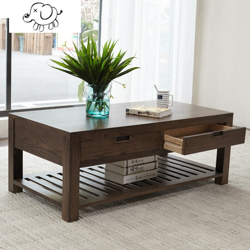 牧马人北欧实木茶几橡木黑胡桃木色现代简约小户型客厅家具组合