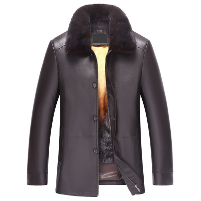 高端休闲商务绵羊皮皮克服男士真皮皮衣高档黄金貂绒皮草外套