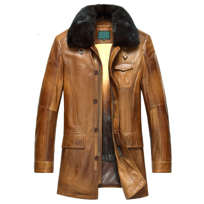 高端貂内胆水貂男款绵羊皮尼克服中长款水貂翻领皮草貂绒大衣