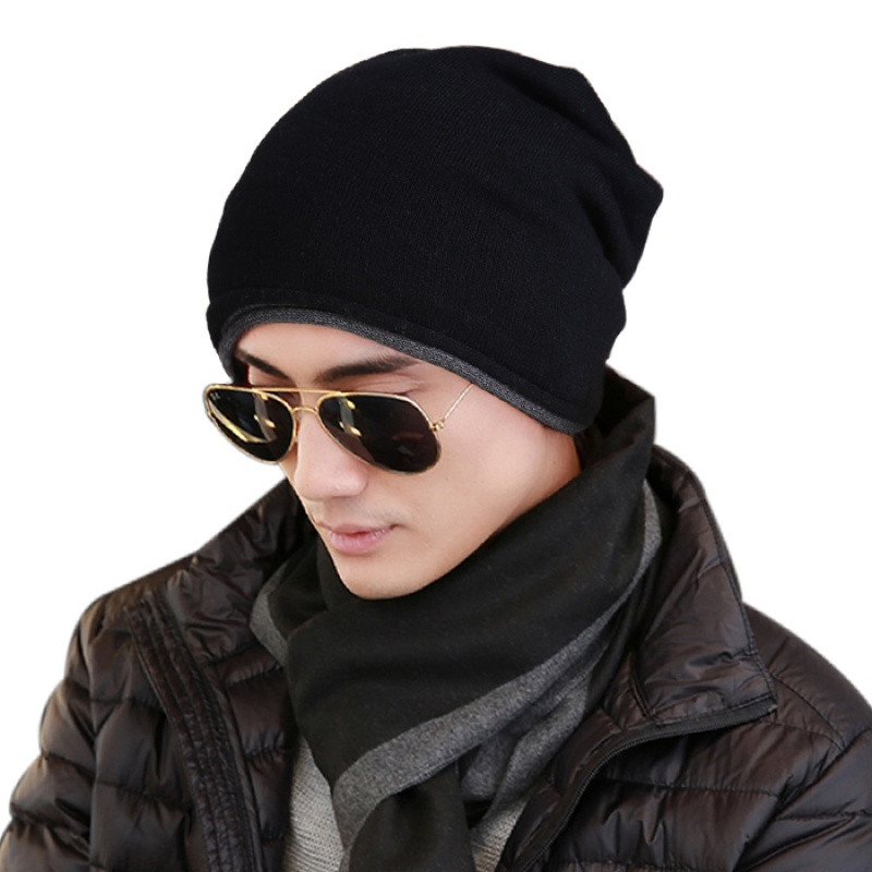 帽子男士秋冬天潮款羊绒混纺针织包头帽韩版中青年单层薄款套头帽