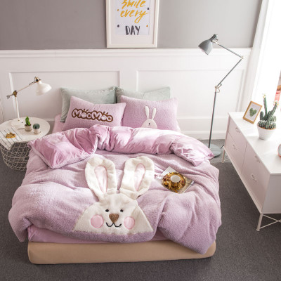 冬季珊瑚绒加厚5d雕花绒双面绒宝宝绒法兰绒羊羔绒床单式四件套