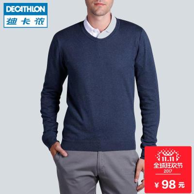 迪卡侬针织衫男长袖圆领毛衣秋季套头衫男装纯色运动打底衫INESIS