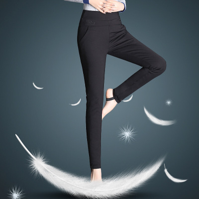 羽绒棉裤外穿显瘦加厚白鸭绒高腰冬保暖的裤子小脚裤女黑色