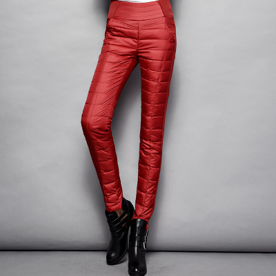 冬季羽绒裤女外穿高腰铅笔裤小脚鸭绒裤子双面羽绒棉裤