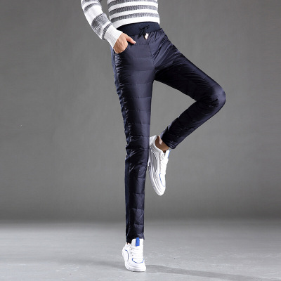 冬季户外双面羽绒裤女外穿高腰显瘦修身裤加厚保暖裤