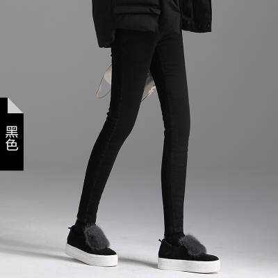 冬季新款修身保暖牛仔羽绒打底裤女外穿双面羽绒裤女黑色