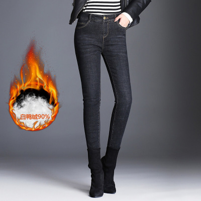 秋冬新款羽绒裤女牛仔裤冬季显瘦弹力加绒保暖小脚棉长裤铅笔裤潮