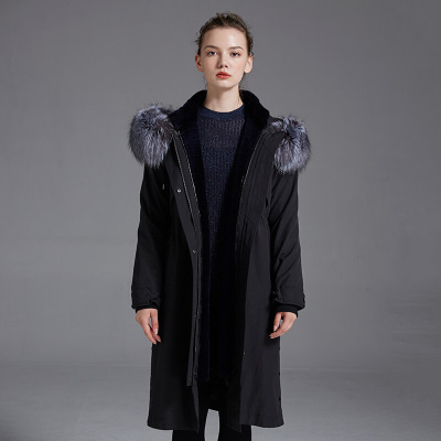 旗下新款尼克服女中长款羊剪绒内胆可拆卸冬派克大衣皮毛一体皮草黑色