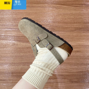 聚范版!两穿粉色勃肯鞋超火包头半拖鞋女夏外穿2023新款厚底凉鞋