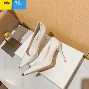 聚范床上高跟鞋黑色性感高跟法式金属尖头细跟单鞋女2024年春季新款