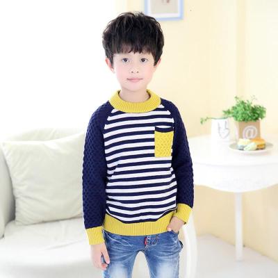 儿童羊绒衫男童圆领条纹拼色羊绒衫套头童针织毛衣提花打底羊毛衫