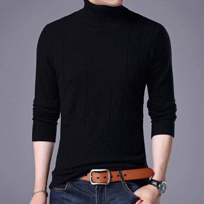 新款男式羊毛衫纯色高领针织衫商务男装纯羊毛衣爸爸装