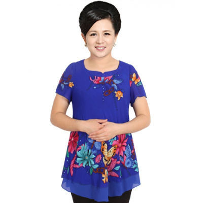 旗下中年女装夏装200斤短袖雪纺衫上衣打底衫胖妈妈装短袖T恤加肥大码