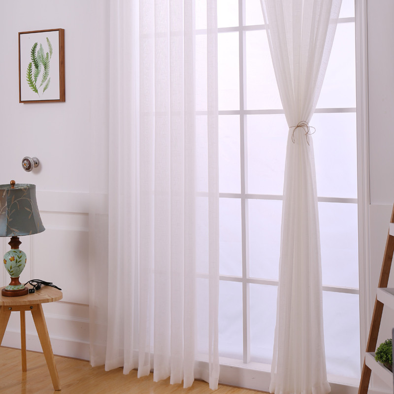 简约现代客厅阳台卧室飘窗纱帘白纱成品白色落地窗帘定制