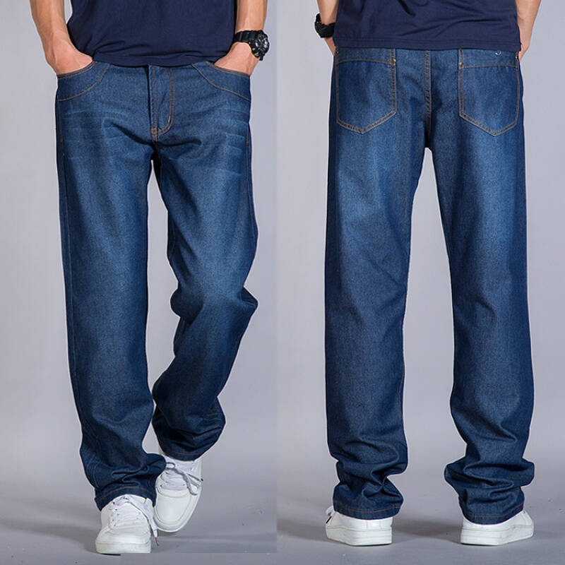 裤男胖子加肥加大直筒弹力肥佬裤深色长裤特大码 闲庭看花男士牛仔裤