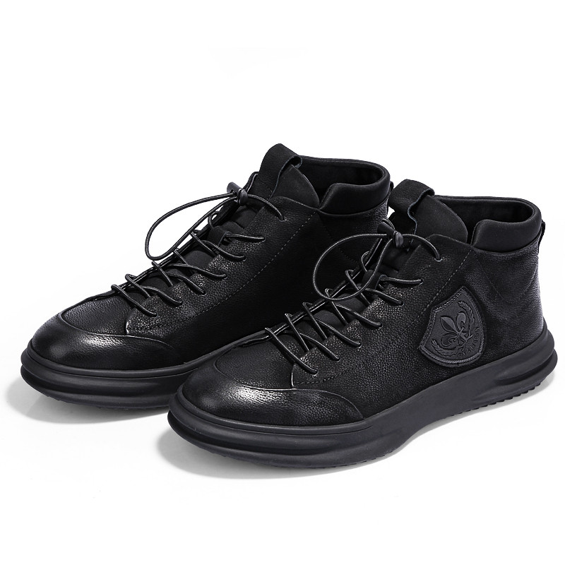 黑色高帮鞋男潮英伦男士鞋子潮鞋冬季保暖男鞋休闲鞋真皮