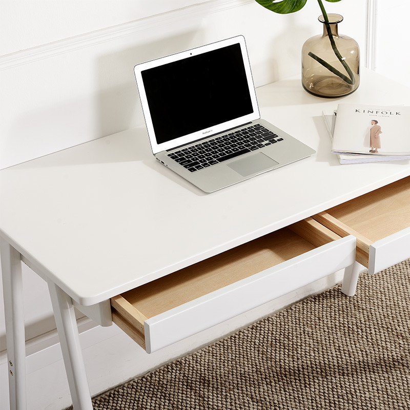 北欧白色简约电脑桌台式家用日式书桌实木学生写字台简易办公桌子