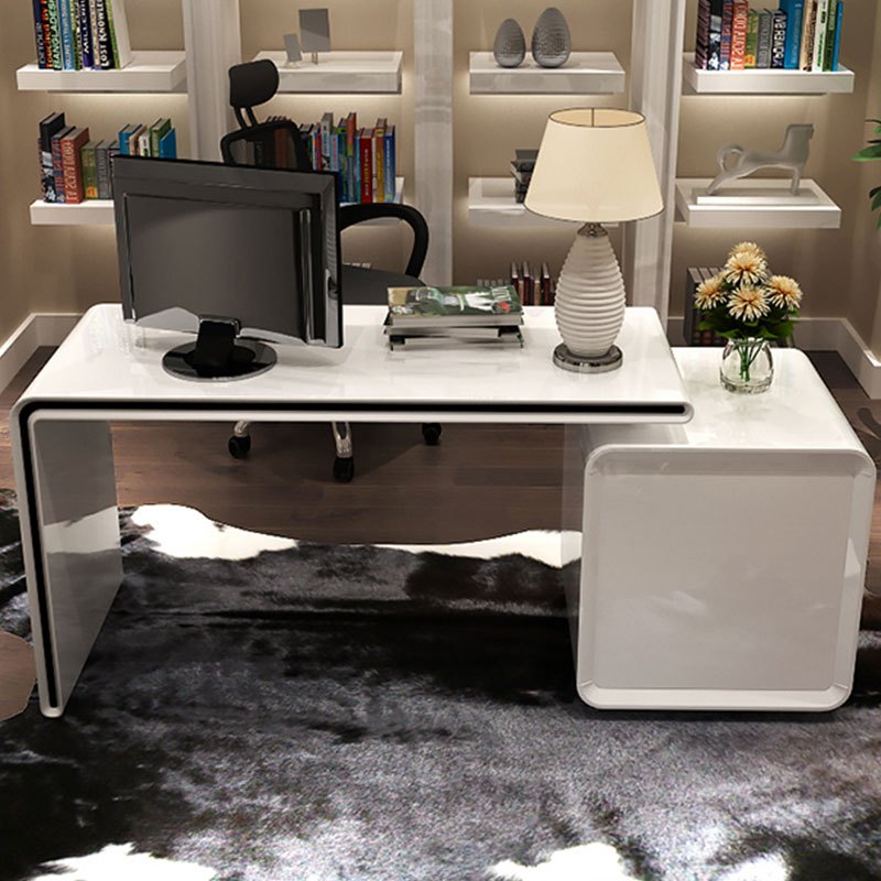 白色烤漆书桌卧室简约小户型现代写字台家用台式办公桌电脑桌组合