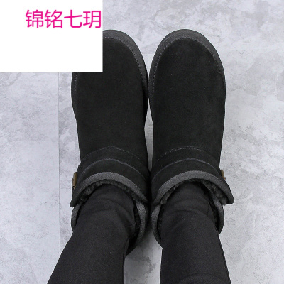 锦铭七玥公版经典真皮男士雪地靴真皮保暖女棉鞋短筒金属扣厂
