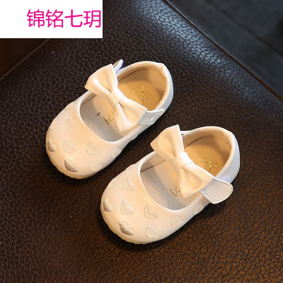 锦铭七玥2017春秋新款气质爱心绣花0-1-2岁女宝宝皮鞋婴儿单鞋软底学步鞋