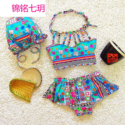 锦铭七玥2017新款婴幼儿可爱女宝宝挂脖裙式分体大中小韩国温泉儿童游泳衣