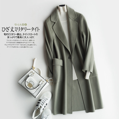 秋冬季新款双面呢大衣女长款西装领羊毛呢外套羊绒大衣