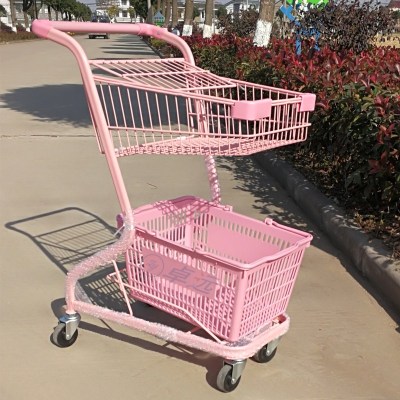 双层超市购物车日式提篮车拍照专用粉色小手推车ktv便利店购物车