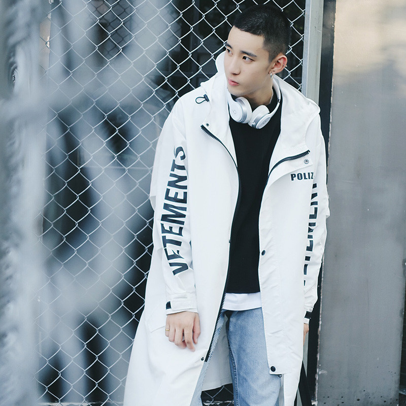 韩国风潮牌防水风衣长款雨衣 多功能防晒连帽风衣超宽松雨披男潮