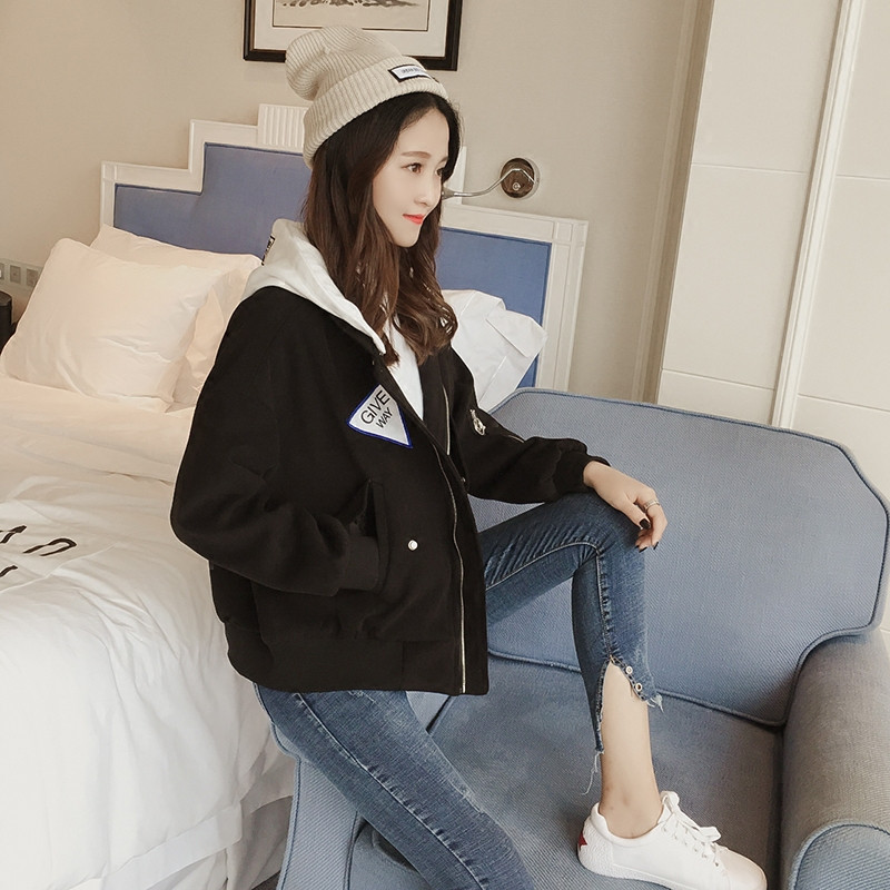韩版学生港风bf原宿宽松短款连帽春秋毛呢小个子秋季chic短外套女