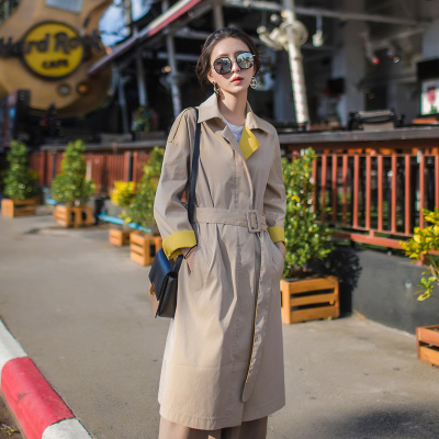 新款式2021春季新款英伦风欧美chic薄款风衣女长款过膝高端休闲外套-定制款