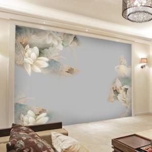 现代中式水墨荷花定制墙布 客厅电视背景墙纸 3D立体大型壁纸壹德壹