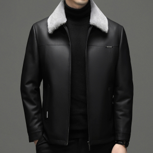 2025春秋新款高端皮羽绒服男翻领海宁真皮羽绒男大码男装外套可拆卸内胆羽绒服男皮衣男士商务大码真皮皮草外套男防寒服