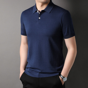 夏季新款男士翻领纯色桑蚕丝短袖t恤休闲亚麻男装棉质半袖polo衫