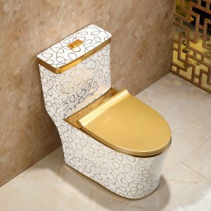 艺术金色马桶超漩式欧式彩色坐便器卫生间家用创意个性座便器金色几何线条马桶波迷娜BOMINA