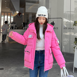 反季时尚韩版工装冬季克莱茵蓝面包服短款宽松小个子连帽棉衣外套