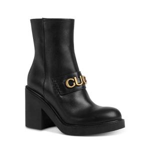 古驰Gucci女款Logo Platform High Heel Boots时尚百搭粗跟 高跟鞋皮鞋