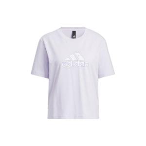 阿迪达斯Adidas SS22 徽标大Logo印花纯色圆领短袖T恤 女款 紫色 美式复古 正肩 HI6848