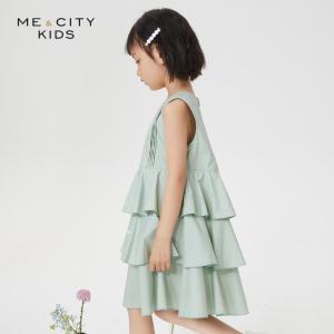 [1件3折价:97.5]米喜迪mecity童装夏新款女童连衣裙层叠A型洋气粉色礼服儿童