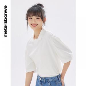 [1件3折价:39]美特斯邦威时尚小翻领泡泡袖T恤女夏季休闲舒适女士上衣