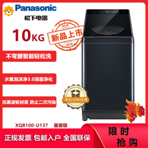 松下(Panasonic)10KG波轮洗衣机 彩屏羊毛洗羽绒洗 除菌波轮材 水氧泡沫净XQB100-U137 星耀银色