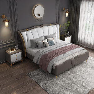 宜木雅居 轻奢皮床现代简约卧室双人大床1.8米软包床实木床1.5米高箱储物床