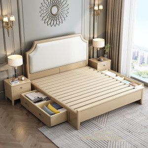 宜木雅居 美式实木床轻奢现代简约 1.8米双人主卧大床婚公主床储物软靠