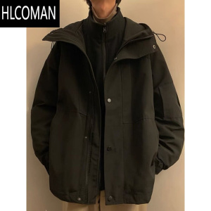 HLCOMAN男三合一可拆卸内胆加厚棉衣军绿色摇粒绒外套工装夹克