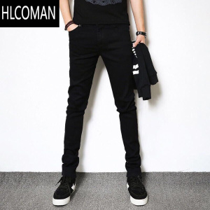 HLCOMAN2022新款款加绒黑灰男士牛仔裤男款修身小脚休闲长裤子男秋季