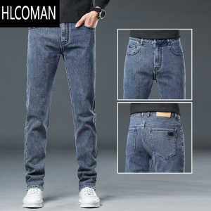 HLCOMAN男士牛仔裤款加绒加厚宽松直筒长裤2023新款冬季修身p暖裤子