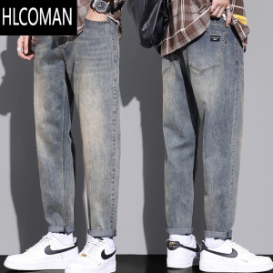 HLCOMAN男士牛仔裤美式高街2023新款加绒加厚宽松直筒休闲锥形长裤